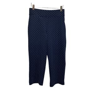 Lands End Pants Womens Small Navy Blue White Polka Dot Cropped Capris Stretch